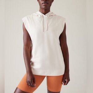 Athleta Sundown Sweatshirt Tank Magnolia White Hooded Drawstring Top Size L NWT